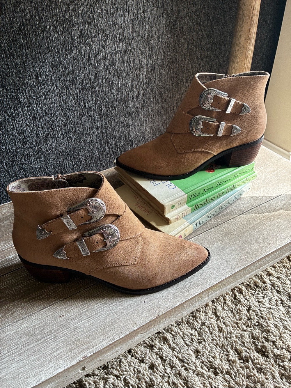 Band of Gypsies Tan Western Double-Buckle Ankle Booties